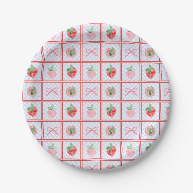 Preppy Berry First Birthday Watercolor Strawberrie Paper Plate (Front)