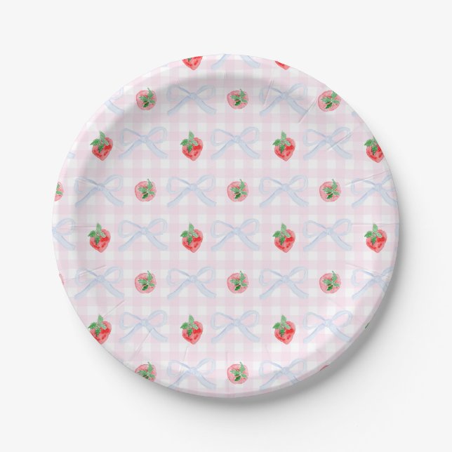 Preppy Berry First Birthday Watercolor Strawberrie Paper Plate (Front)