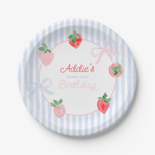 Preppy Berry First Birthday Watercolor Strawberrie Paper Plate