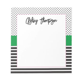Preppy Black and White Dot Stripe Notepad