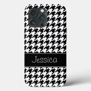 Preppy Black and White Houndstooth Personalized iPhone 13 Pro Case