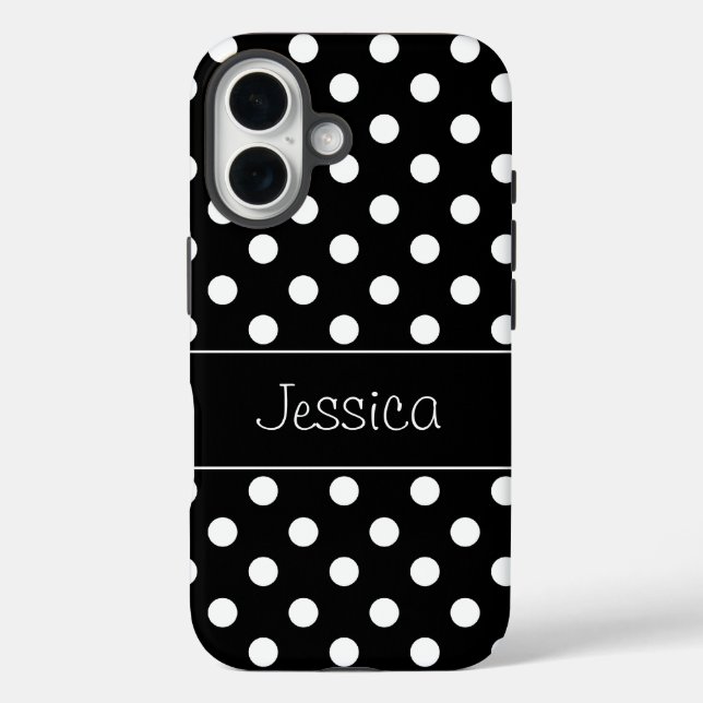 Preppy Black and White Polka Dots Personalized Case-Mate iPhone Case (Back)