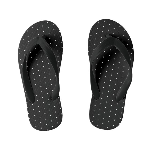  Preppy Black and White Tiny Polka Dots Pattern Kid's Flip Flops (Footbed)