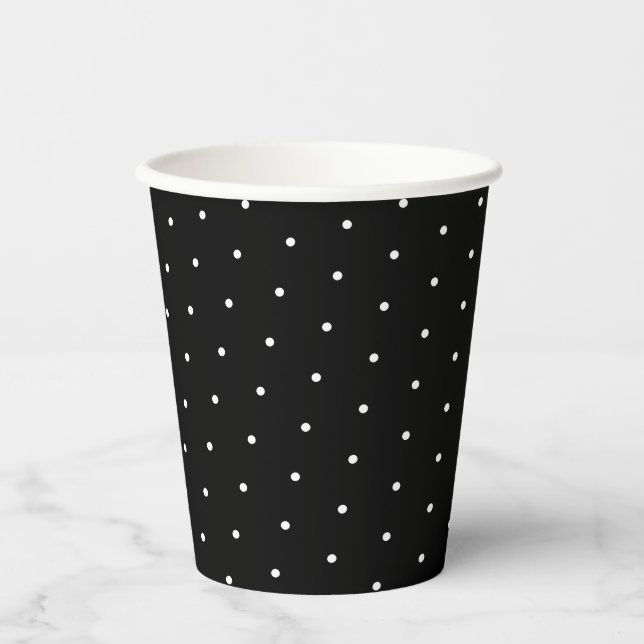  Preppy Black and White Tiny Polka Dots Pattern Paper Cups (Front)