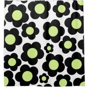 Preppy Black Neon Green Hippie Flower Pattern