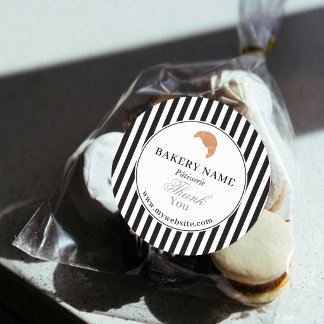 Preppy Black White Stripes Bakery Logo Thank You Classic Round Sticker