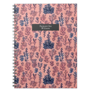 Preppy Blue and Coral Pattern Tropical Notebook