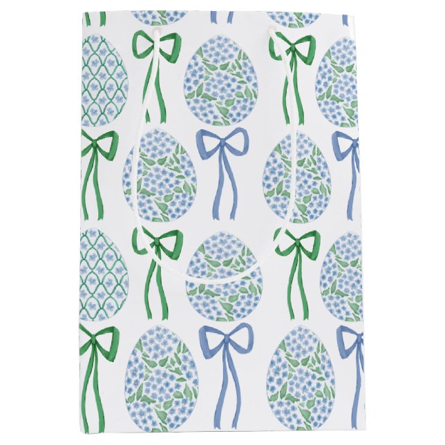 Preppy Blue and Green Easter Bows and Eggs Medium Gift Bag (Front)