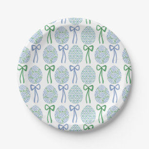 Preppy Blue and Green Easter Bows and Eggs Paper Plate