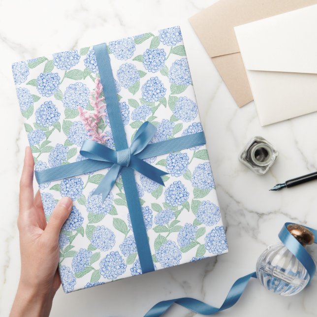 Preppy Blue and Green Hydrangea Wrapping Paper (Gifting)