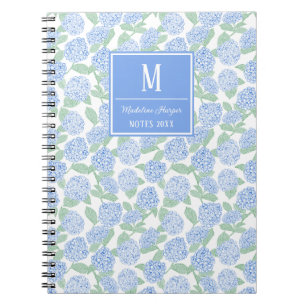 Preppy Blue and Green Hydrangeas Monogram Notebook