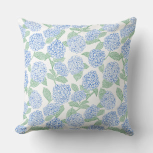 Preppy Blue and Green Hydrangeas Throw Pillow