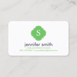 Preppy Blue and Green Monogrammed Calling Card