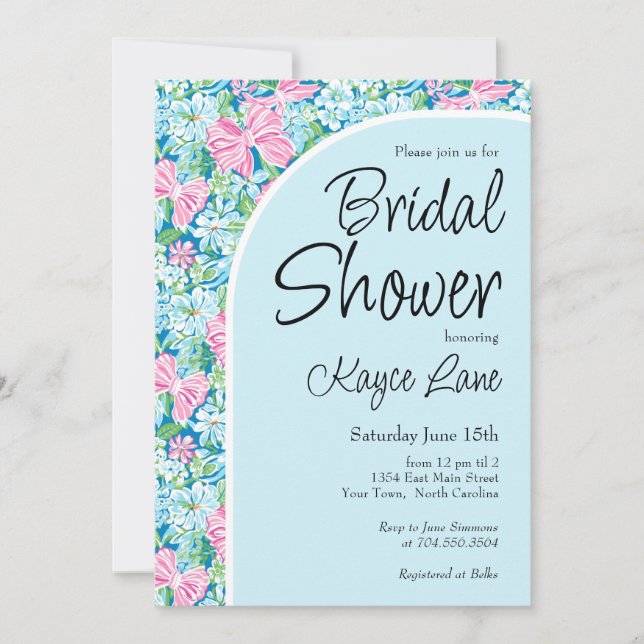 Preppy Blue and Pink Bridal Shower invitation (Front)