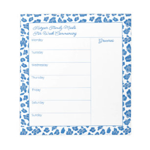Preppy Blue And White Animal Print Meal Planner Notepad