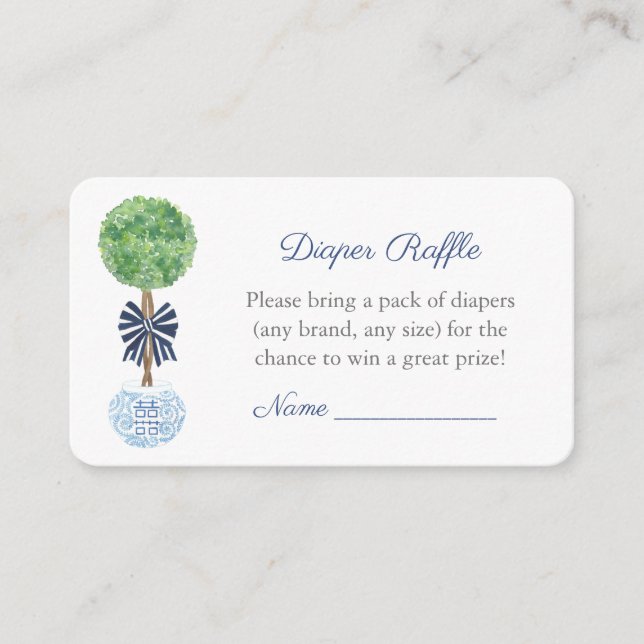 Preppy Blue And White Baby Shower Diaper Raffle Enclosure Card (Front)