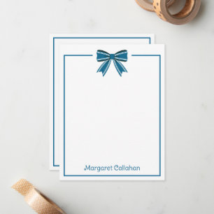 Preppy Blue and White Bow Personalized Card