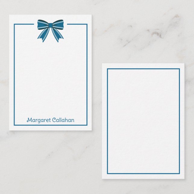 Preppy Blue and White Bow Personalized Card (Front/Back)