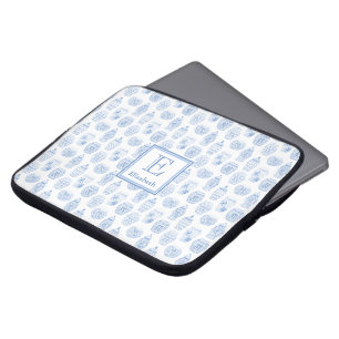 Preppy Blue And White Ginger Jar Print Monogram Laptop Sleeve