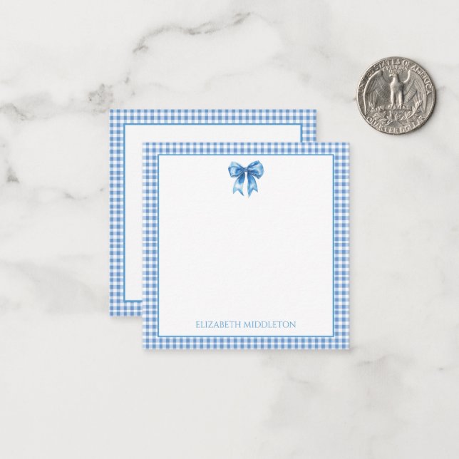 Preppy Blue and White Gingham and Bow Card (Front/Back In Situ)