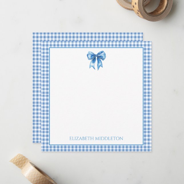 Preppy Blue and White Gingham and Bow Card (Front/Back In Situ)
