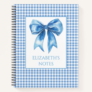 Preppy Blue and White Gingham and Bow Notebook