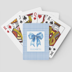 Preppy Blue and White Gingham and Bow Playing Cards
