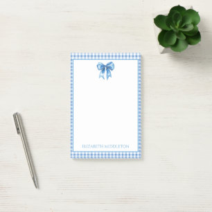 Preppy Blue and White Gingham and Bow Post-it Notes