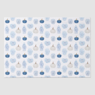Preppy Blue And White Pumpkins Ginger Jars Fall Tissue Paper
