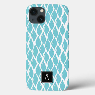 Preppy BLUE AQUA TEAL Black Monogram Personalized iPhone 13 Case