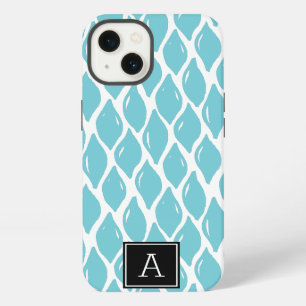Preppy BLUE AQUA TEAL Black Monogram Personalized iPhone 13 Case