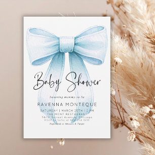 Preppy Blue Bow Clean Personalized Baby Shower  Invitation