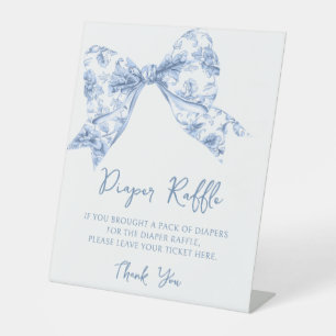 Preppy Blue Bow Coquette Baby Shower Diaper Raffle Pedestal Sign