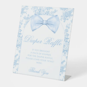 Preppy Blue Bow Tie Baby Boy Shower Diaper Raffle Pedestal Sign