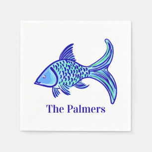 Preppy Blue Fish Personalized  Napkin