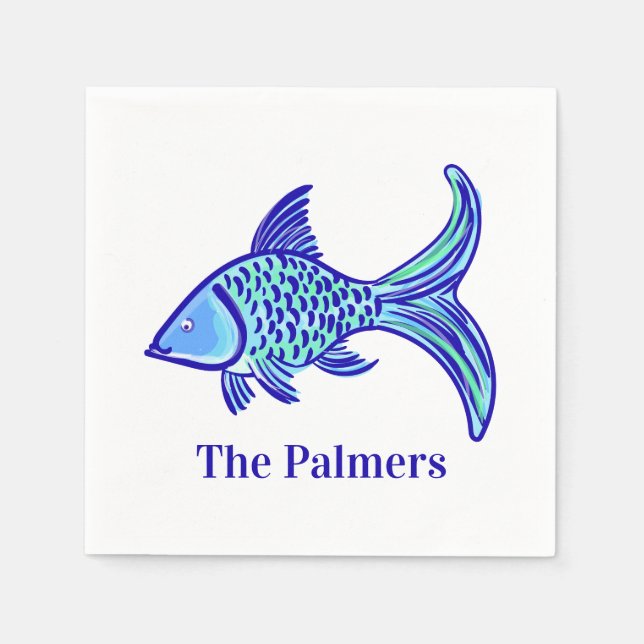 Preppy Blue Fish Personalized  Napkin (Front)