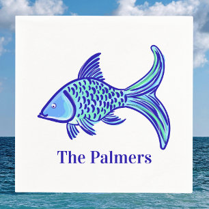 Preppy Blue Fish Personalized  Napkin