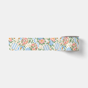 Preppy Blue Floral Pickleball Player Gift Satin Ribbon