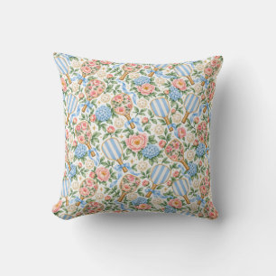 Preppy Blue Floral Pickleball Player Gift Throw Pillow