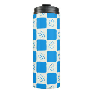 Preppy Blue Flower Chequered Pattern Thermal Tumbler