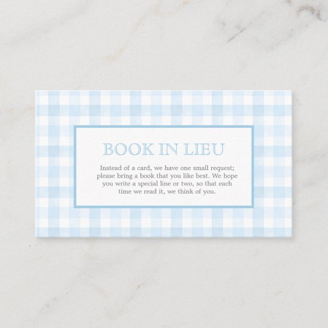 Preppy Blue Gingham Crest Book Insert (Front)