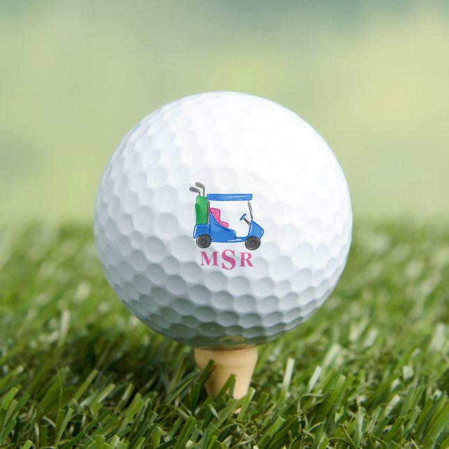 Preppy Blue Golf Cart Monogram Golf Balls (Insitu Tee)