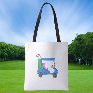Preppy Blue Golf Cart Personalized Tote Bag