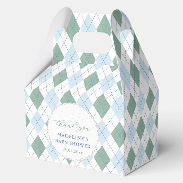 Preppy Blue Golf Diamond Print Baby Boy Shower Favor Box (Front)