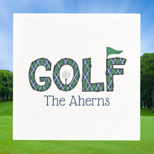 Preppy Blue & Green Argyle Golf Custom Napkin