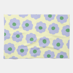 Preppy Blue Green Cute Hippie Flower Pattern Kitchen Towel