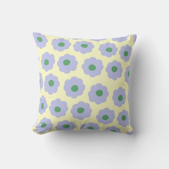 Preppy Blue Green Cute Hippie Flower Pattern Throw Pillow (Front)