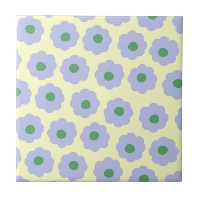 Preppy Blue Green Cute Hippie Flower Pattern Tile (Front)