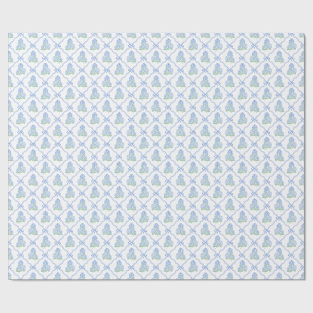 Preppy Blue Green Hydrangeas Wrapping Paper (Flat)