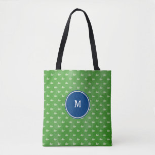 Preppy Blue Green White Whales Monogram Dog Tote Bag